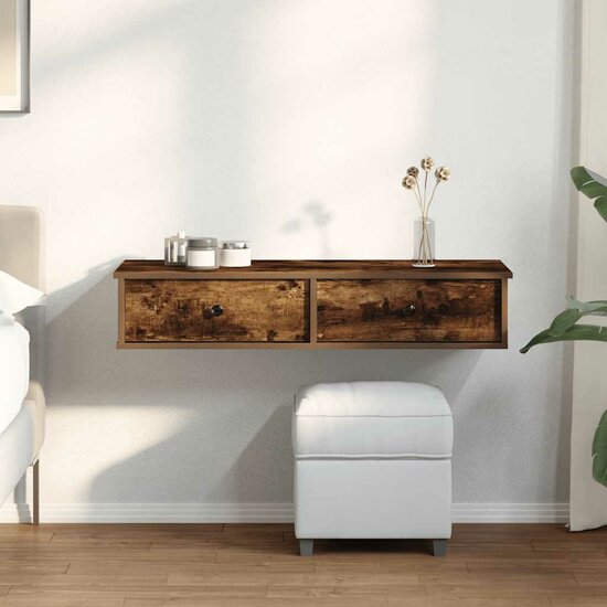 Wandschap Met Lades 100X37,5X19 Cm Bewerkt Hout 100 x 34 x 19 cm Gerookt eiken