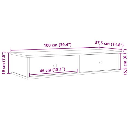 Wandschap Met Lades 100X37,5X19 Cm Bewerkt Hout 100 x 34 x 19 cm Sonoma eiken