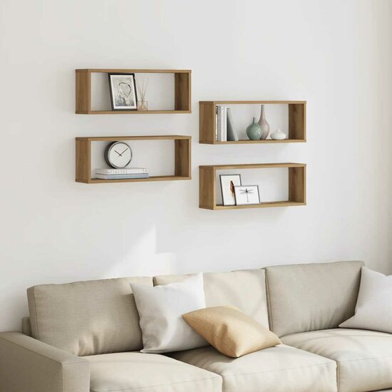 Wandschappen Kubus Hout Artisanaal Eiken Artisanaal Eikenkleurig 4 60 x 15 x 23 cm