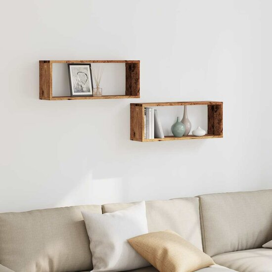 Wandschappen Kubus Bewerkt Hout Kleur Oud Hout 2 60 x 15 x 23 cm