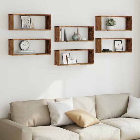 Wandschappen Kubus Bewerkt Hout Kleur Oud Hout 6 60 x 15 x 23 cm