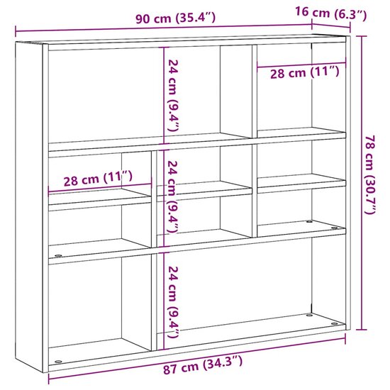 Wandschap 90X16X78 Cm Bewerkt Hout artisanaal eikenkleurig