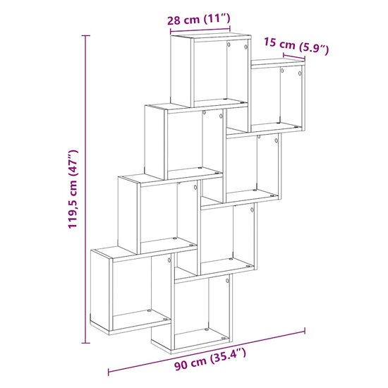 Wandschap Kubus 90X15X119,5 Cm Bewerkt Hout Kleurig Oud hout