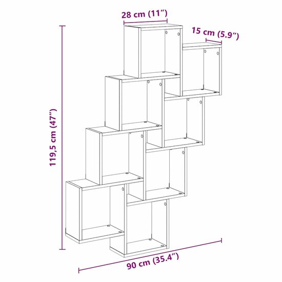 Wandschap Kubus 90X15X119,5 Cm Bewerkt Hout Artisanaal Eiken artisanaal eikenkleurig