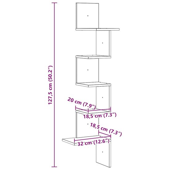 Hoekwandschap 32X32X127,5 Cm Bewerkt Hout 32 x 32 x 127.5 cm Wit