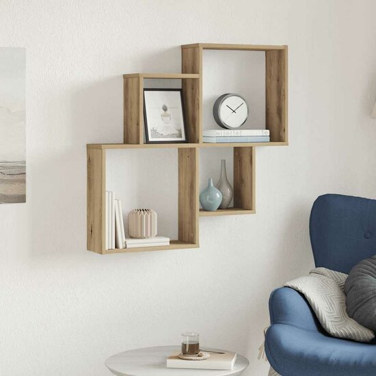 Wandschap 80X15X78,5 Cm Bewerkt Hout artisanaal eikenkleurig