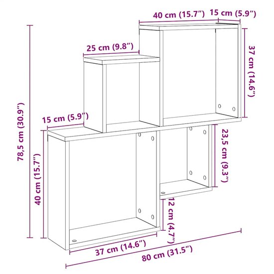 Wandschap 80X15X78,5 Cm Bewerkt Hout artisanaal eikenkleurig