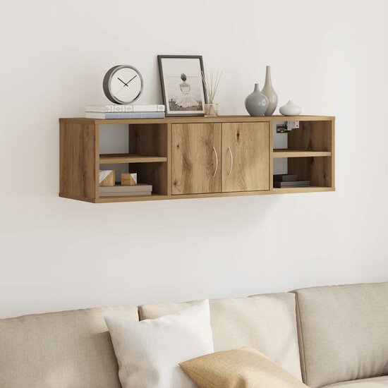 Wandkast 101x30x29 cm bewerkt hout artisanaal eikenkleurig