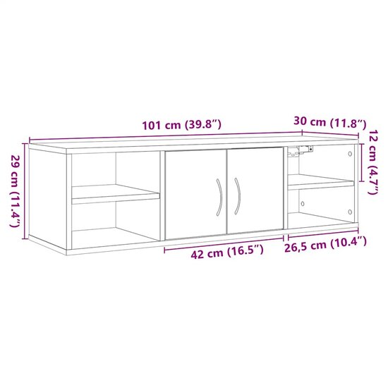 Wandkast 101X30X29 Cm Bewerkt Hout Kleurig Oud hout