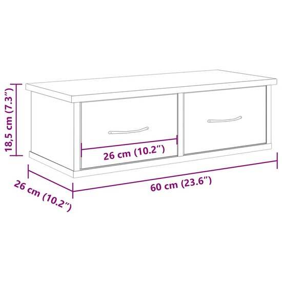 Wandkast 60X26X18,5 Cm Bewerkt Hout Artisanaal Eikenkleur artisanaal eikenkleurig