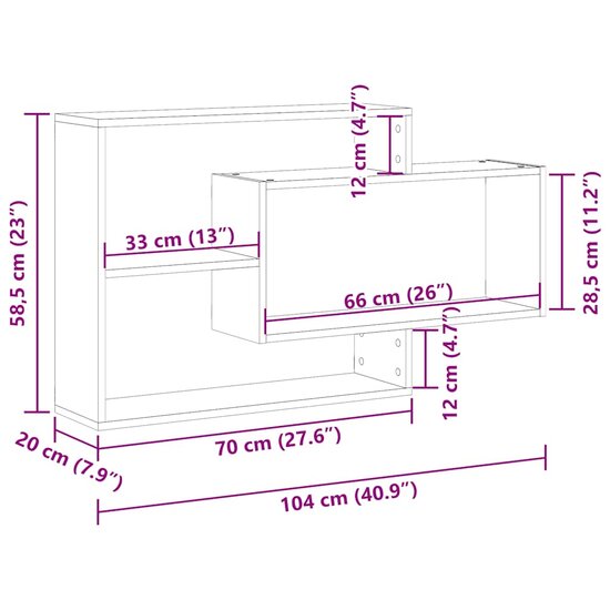 Wandschap 104X20X58,5 Cm Bewerkt Hout artisanaal eikenkleurig