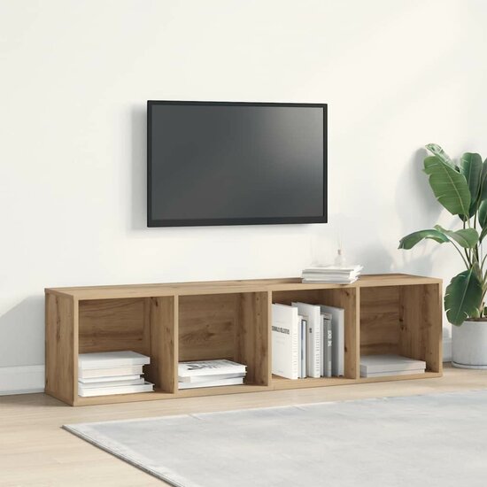Boekenkast/Tv-Meubel 36X30X143Cm Bewerkt Hout Artisanaal Eiken artisanaal eikenkleurig