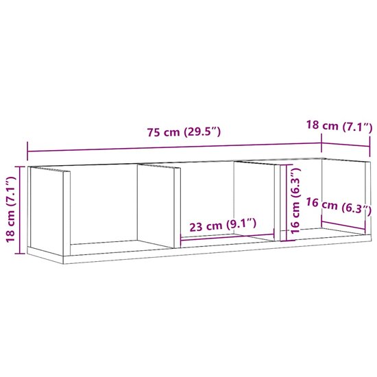 Cd-Wandschap 75X18X18 Cm Bewerkt Hout Kleurig Oud hout