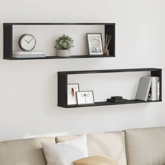 Wandrekken Kubusvormig 2 st 100x15x30 cm spaanplaat zwart
