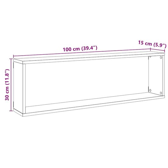 Wandrekken Kubusvormig 2 st 100x15x30 cm spaanplaat zwart