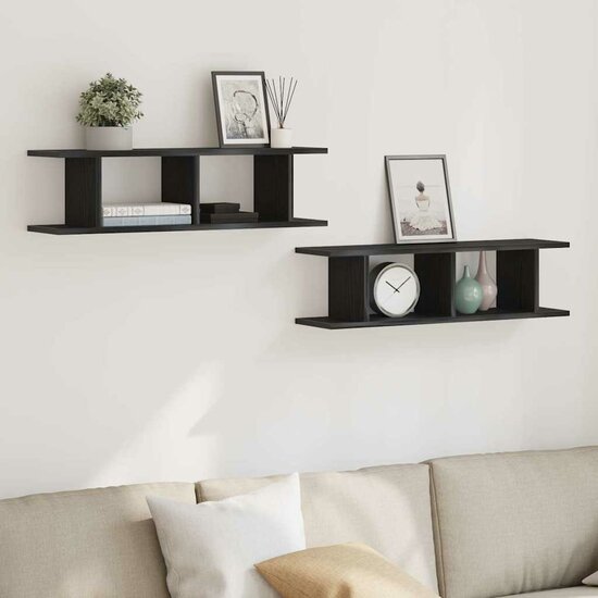 Wandplanken Spaanplaat Kleurig Zwart Eiken 75 x 18 x 20 cm