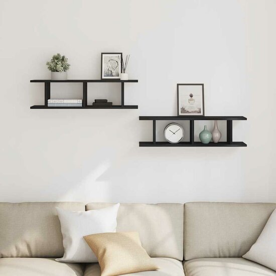 Wandplanken Spaanplaat Kleurig Zwart Eiken 75 x 18 x 20 cm