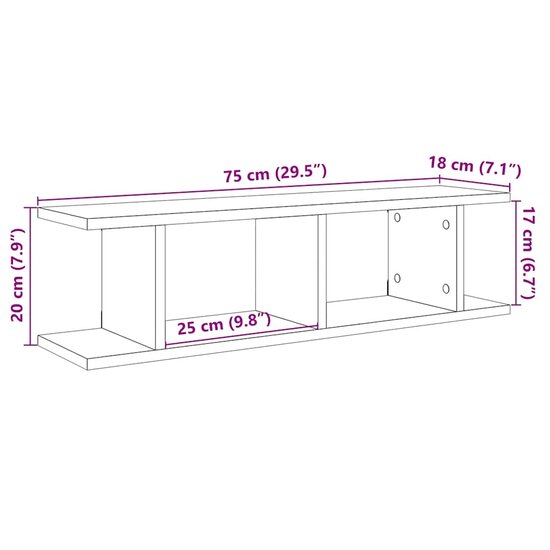 Wandplanken Spaanplaat Kleurig Zwart Eiken 75 x 18 x 20 cm