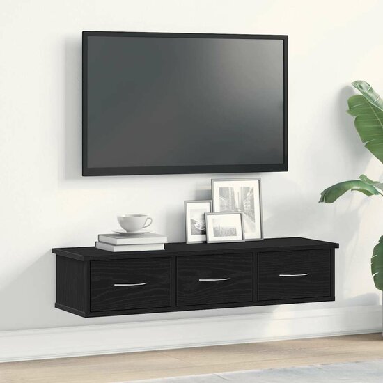 Wandkast 88X26X18,5 Cm Spaanplaat Kleurig Zwart eiken