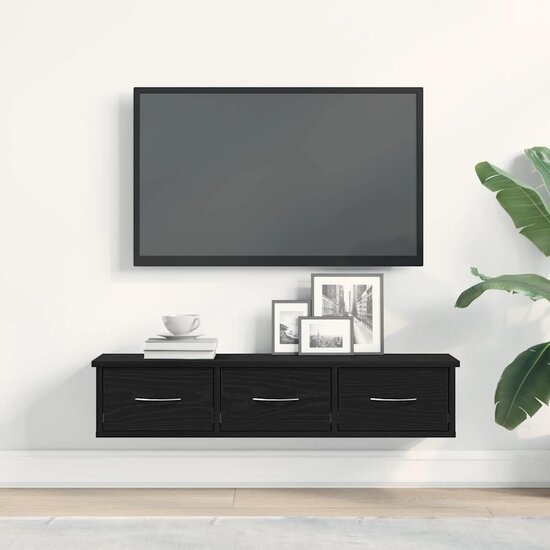 Wandkast 88X26X18,5 Cm Spaanplaat Kleurig Zwart eiken