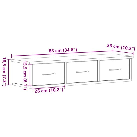 Wandkast 88X26X18,5 Cm Spaanplaat Kleurig Zwart eiken