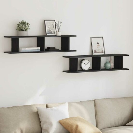 Wandplanken Spaanplaat Kleurig Zwart Eiken 90 x 18 x 20 cm