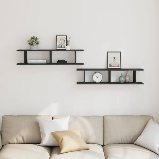 Wandplanken Spaanplaat Kleurig Zwart Eiken 90 x 18 x 20 cm