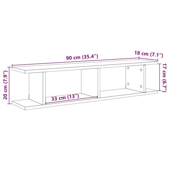Wandplanken Spaanplaat Kleurig Zwart Eiken 90 x 18 x 20 cm