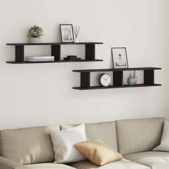 Wandplanken Spaanplaat Kleurig Zwart Eiken 105 x 18 x 20 cm