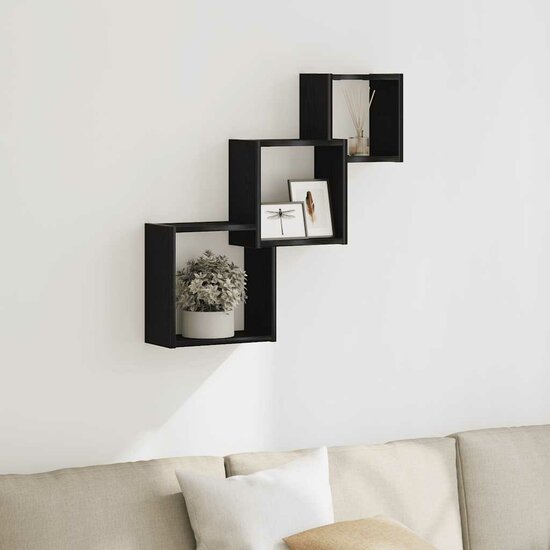 Wandplanken Kubus 68X15X68Cm Bewerkt Hout Kleur Zwart eiken