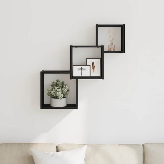 Wandplanken Kubus 68X15X68Cm Bewerkt Hout Kleur Zwart eiken