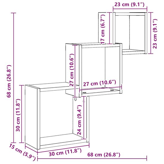 Wandplanken Kubus 68X15X68Cm Bewerkt Hout Kleur Zwart eiken
