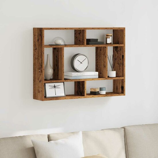 Wandschap 75x16x55 cm bewerkt hout oud houtkleurig