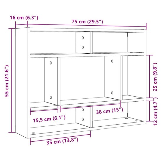 Wandschap 75x16x55 cm bewerkt hout oud houtkleurig
