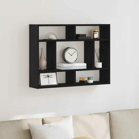 Wandschap 75x16x55 cm bewerkt hout zwart eikenkleur