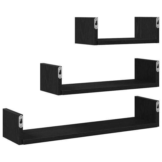 Wandschappen 3 st bewerkt hout zwart eiken