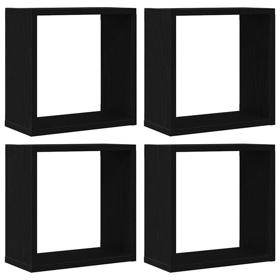 Wandschappen Kubus Bewerkt Hout Zwart Eiken 4 30 x 15 x 30 cm