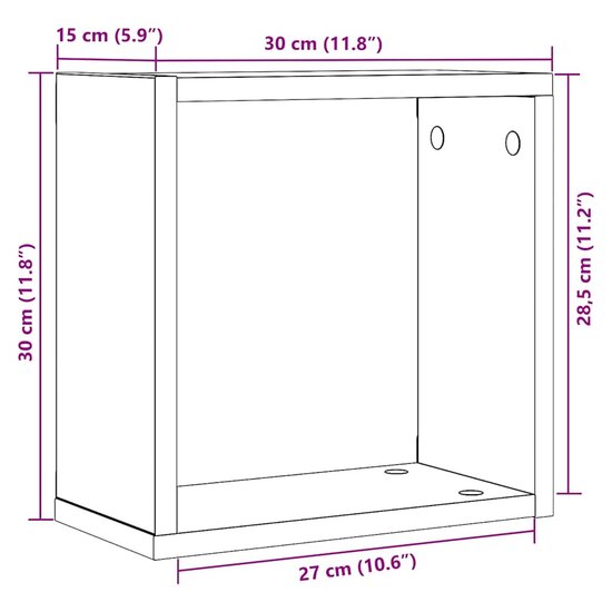 Wandschappen Kubus Bewerkt Hout Zwart Eiken 2 30 x 15 x 30 cm