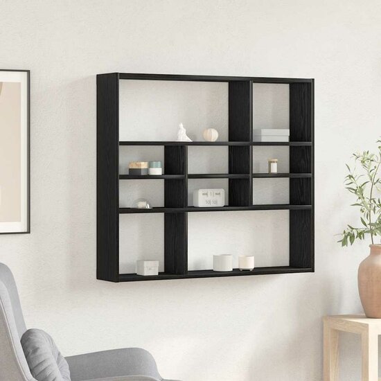 Wandschap 90X16X78 Cm Bewerkt Hout Kleur Zwart eiken