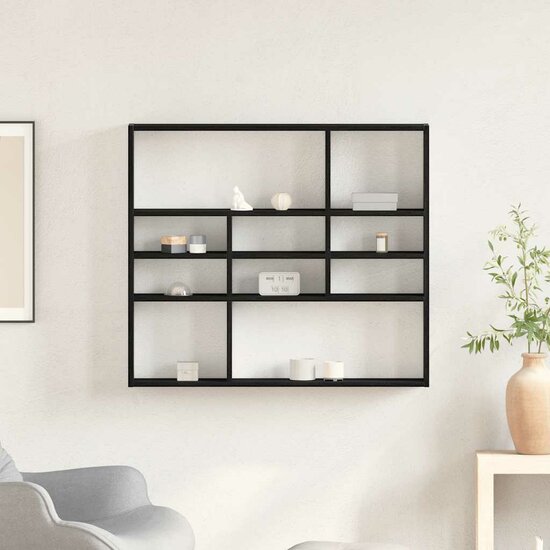Wandschap 90X16X78 Cm Bewerkt Hout Kleur Zwart eiken