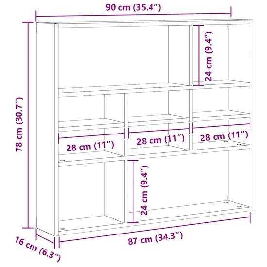 Wandschap 90X16X78 Cm Bewerkt Hout Kleur Zwart eiken