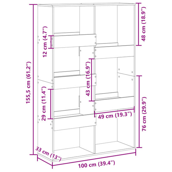 Kamerscherm 100X33X155,5 Cm Bewerkt Hout Kleurig 155.5 cm Oud hout