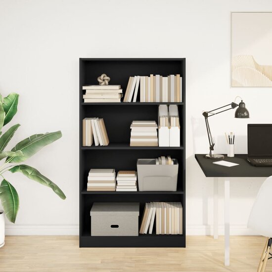 Boekenkast 80X24X Bewerkt Hout Zwart 80 cm 143 cm