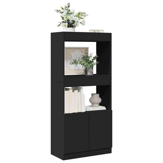 Hoge Kast 63X33X Bewerkt Hout Zwart 63 cm 140 cm