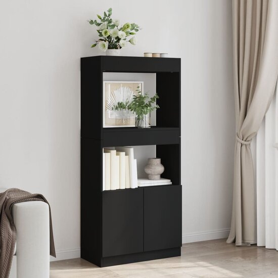 Hoge Kast 63X33X Bewerkt Hout Zwart 63 cm 140 cm