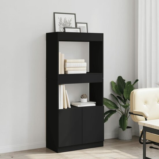 Hoge Kast 63X33X Bewerkt Hout Zwart 63 cm 140 cm