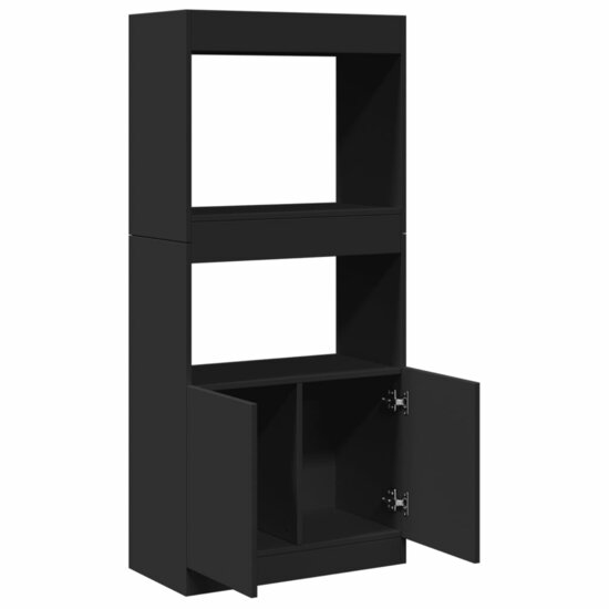 Hoge Kast 63X33X Bewerkt Hout Zwart 63 cm 140 cm
