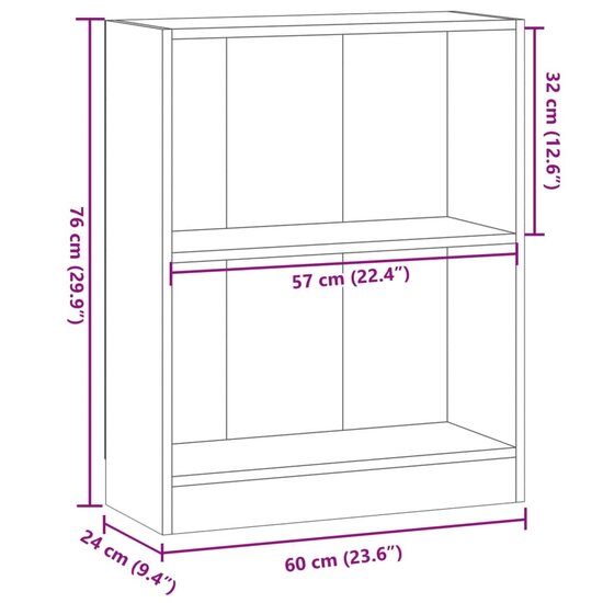 Boekenkast 60X24X Bewerkt Hout Artisanaal Kleurig Eiken 60 cm 76 cm