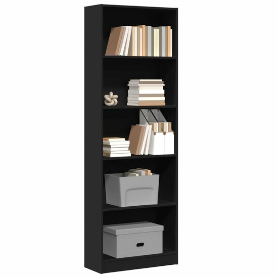 Boekenkast 60X24X Bewerkt Hout Zwart 60 cm 176 cm