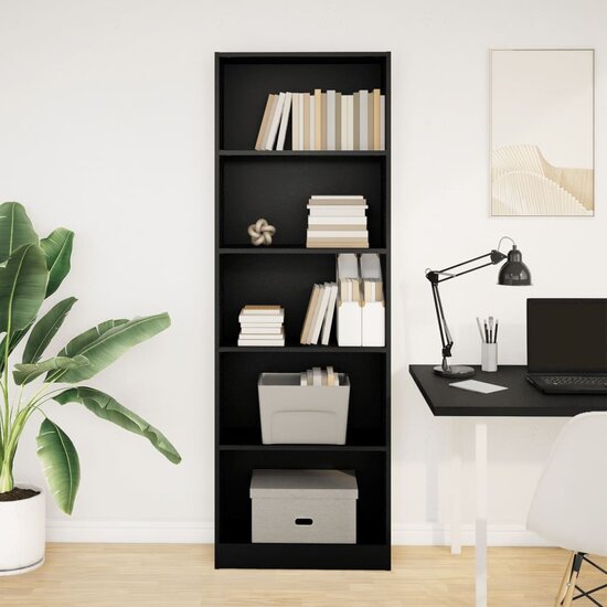 Boekenkast 60X24X Bewerkt Hout Zwart 60 cm 176 cm